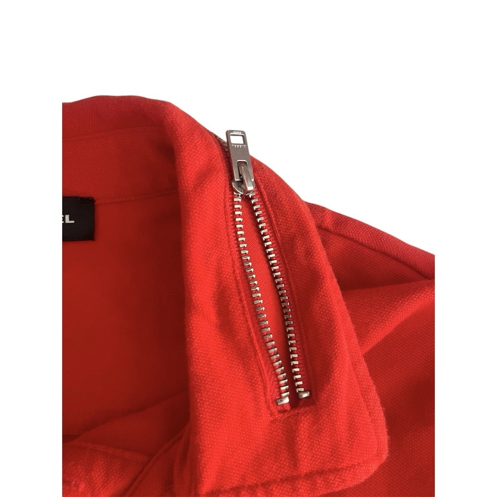 Men's Diesel Y2K Red Polo Shirt Zipper Detail Collar Metal Logo Casual Sz L Edgy - Picture 5 of 8